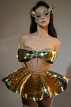 SUPER WHOLESALE | Futuristic Metallic Structured Corset and Skirt Set(gold)