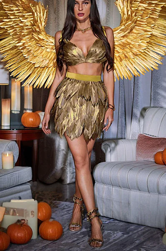 SUPER WHOLESALE | Eir Feather Trimmed Skirt Set
