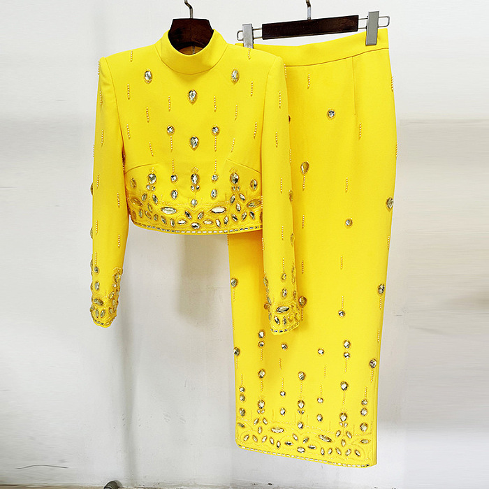 SUPER WHOLESALE | Beaded Fitted Skirt Set(long skirt)