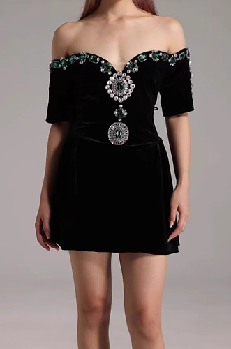 SUPER WHOLESALE |  Velvet Embellished Mini Dress