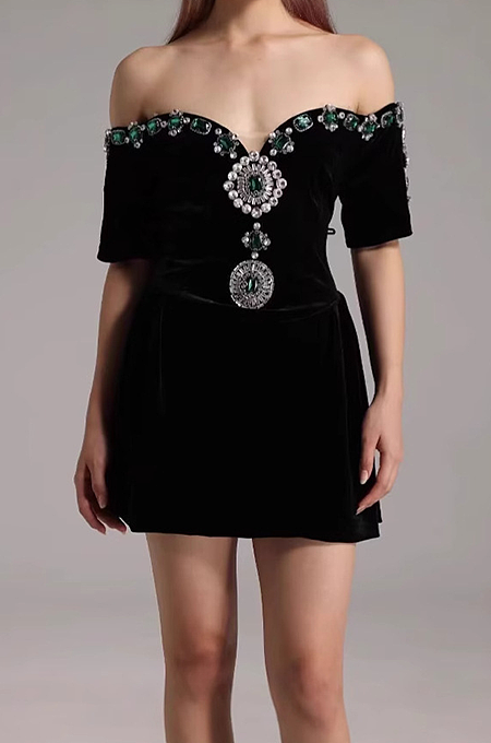 SUPER WHOLESALE |  Velvet Embellished Mini Dress