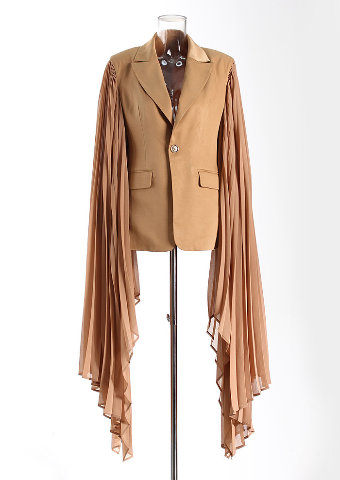 SUPER WHOLESALE | Patchwork Long Sleeves Blazer(brown)