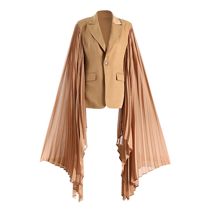SUPER WHOLESALE | Patchwork Long Sleeves Blazer(brown)