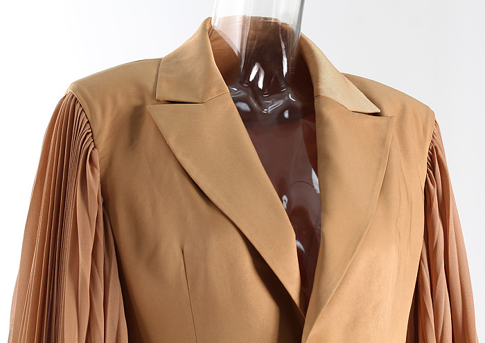 SUPER WHOLESALE | Patchwork Long Sleeves Blazer(brown)
