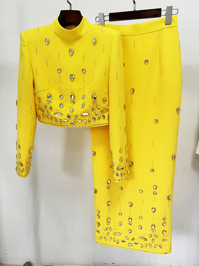 SUPER WHOLESALE | Beaded Fitted Skirt Set(long skirt)