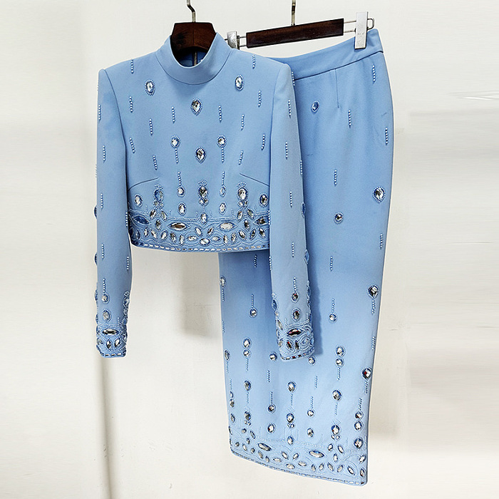 SUPER WHOLESALE | Beaded Fitted Skirt Set(long skirt)