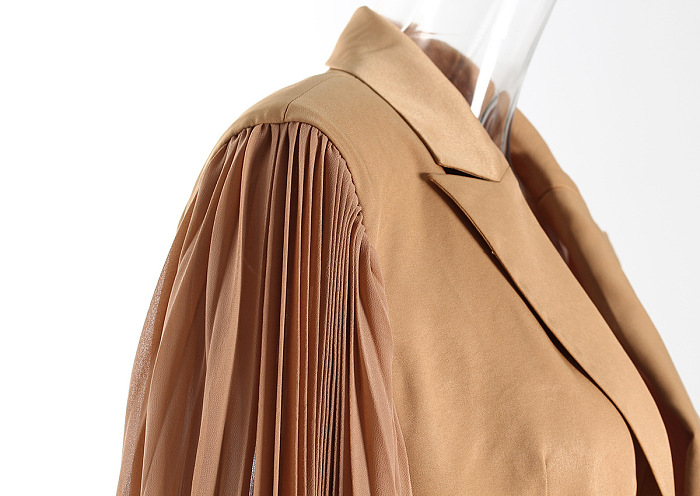 SUPER WHOLESALE | Patchwork Long Sleeves Blazer(brown)