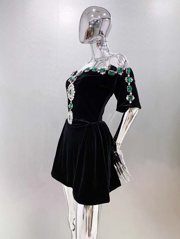 SUPER WHOLESALE |  Velvet Embellished Mini Dress