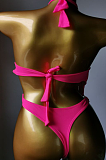 SUPER WHOLESALE | Fringe Halter Bikini Set(rose)