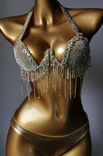 SUPER WHOLESALE | Fringe Halter Bikini Set(gold)