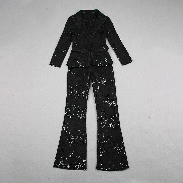 SUPER WHOLESALE | Lace Blazer Set(black)