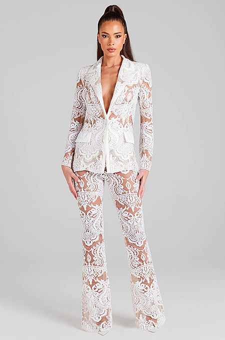 SUPER WHOLESALE | Lace Blazer Set(white)