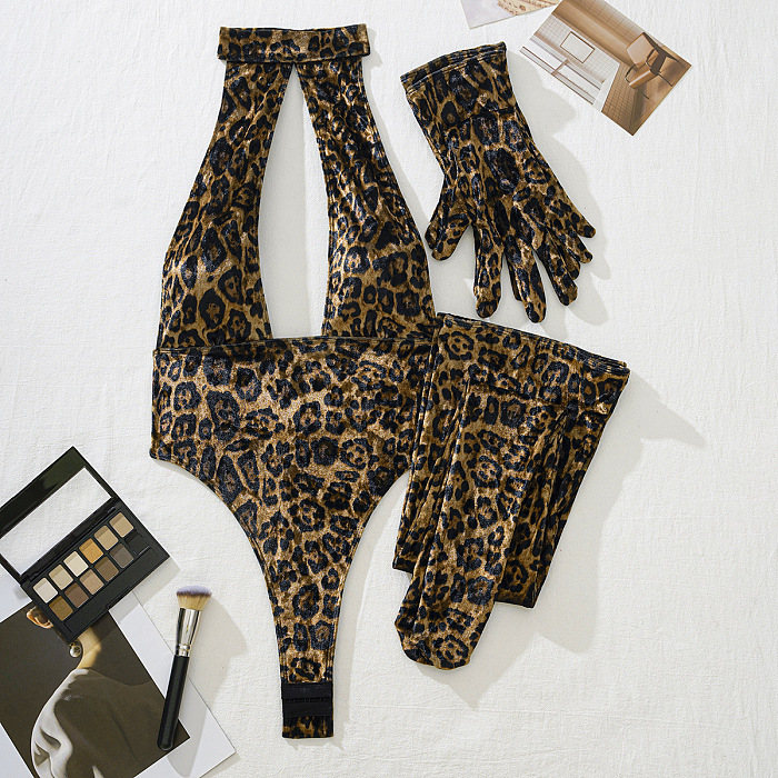 SUPER WHOLESALE | Leopard Corset Set( Corset, Stockings, Gloves)