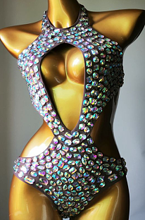 SUPER WHOLESALE | Rhinestone Beaded Cut Out Swimwear(coffee)