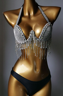 SUPER WHOLESALE | Fringe Halter Bikini Set(black)