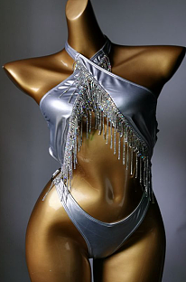 SUPER WHOLESALE | Fringe Halter Bikini Set(silver)