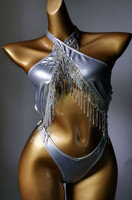 SUPER WHOLESALE | Fringe Halter Bikini Set(silver)