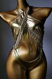 SUPER WHOLESALE | Fringe Halter Bikini Set(gold)