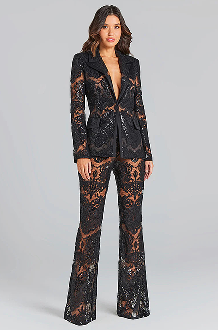 SUPER WHOLESALE | Lace Blazer Set(black)