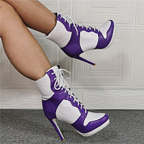 SUPER WHOLESALE |  Lace Up Ankle Boots in Purple & White