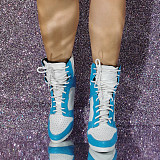 SUPER WHOLESALE |  Lace Up Ankle Boots in Blue & White