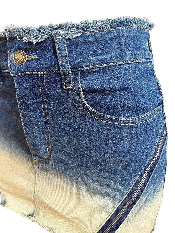 SUPER WHOLESALE |  Zipped Stretch Skirt(blue)