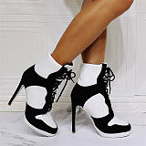 SUPER WHOLESALE |  Lace Up Ankle Boots in White & Black
