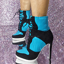 SUPER WHOLESALE |  Lace Up Ankle Boots in Blue & Black