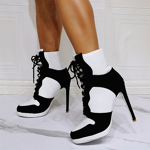 SUPER WHOLESALE |  Lace Up Ankle Boots in White & Black