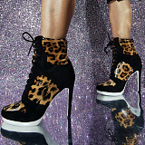 SUPER WHOLESALE |  Lace Up Ankle Boots in Leopard & Black