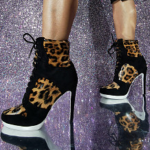 SUPER WHOLESALE |  Lace Up Ankle Boots in Leopard & Black