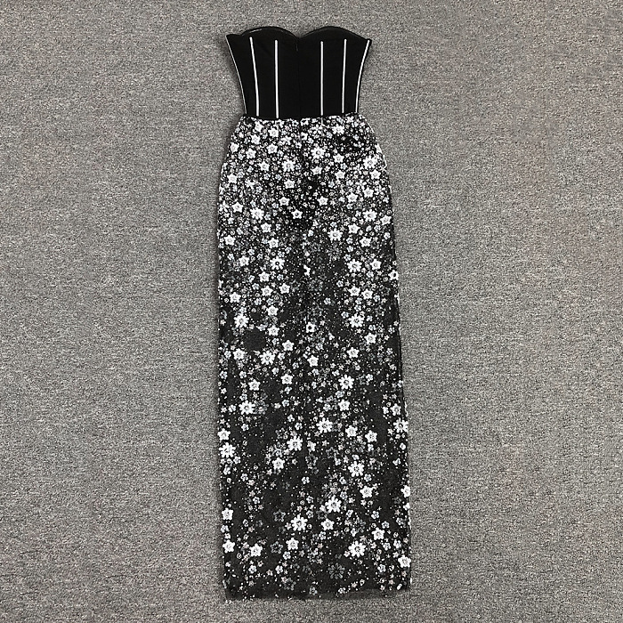 SUPER WHOLESALE |  Strapless Flower Sequin Maxi Dress