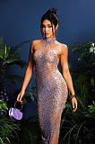 SUPER WHOLESALE |  Halterneck Rhinestone Maxi Dress In Purple