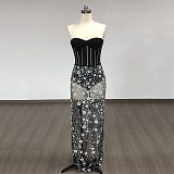SUPER WHOLESALE |  Strapless Flower Sequin Maxi Dress