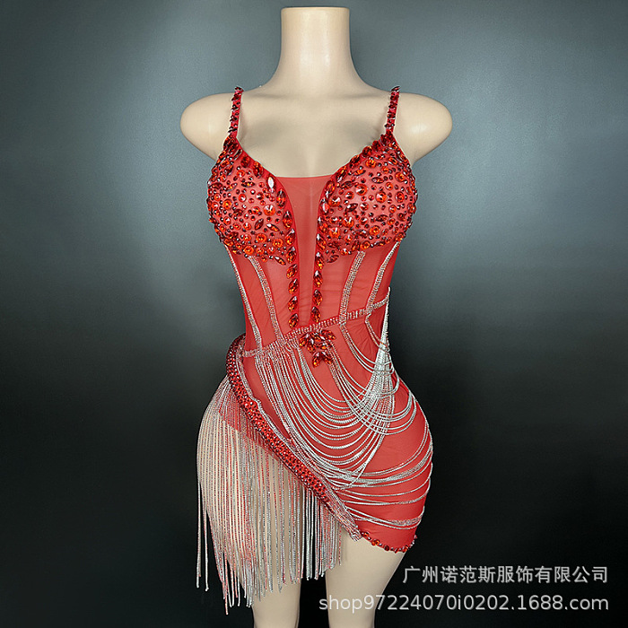 SUPER WHOLESALE |  Mesh Crystal Fringe Mini Dress