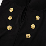 SUPER WHOLESALE |  Fake Double Breasted Cut-out Romper