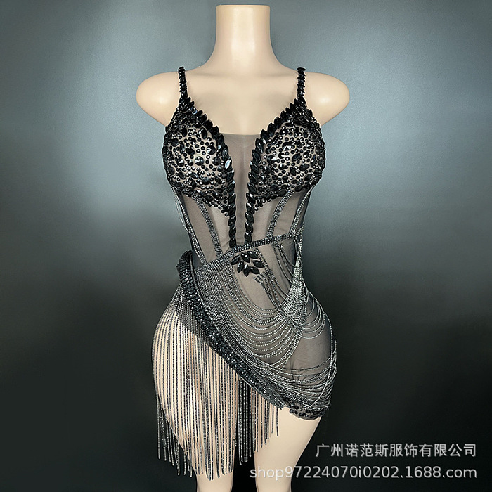 SUPER WHOLESALE |  Mesh Crystal Fringe Mini Dress