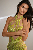 SUPER WHOLESALE |  Halterneck Rhinestone Mini Dress In Yellow