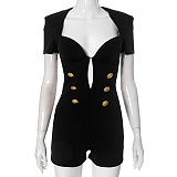 SUPER WHOLESALE |  Fake Double Breasted Cut-out Romper