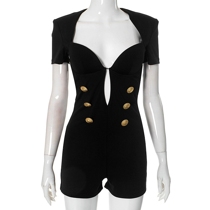 SUPER WHOLESALE |  Fake Double Breasted Cut-out Romper