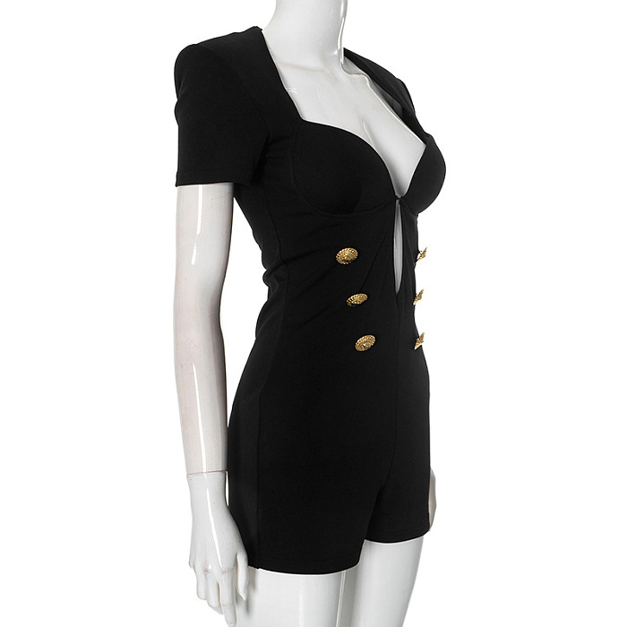 SUPER WHOLESALE |  Fake Double Breasted Cut-out Romper