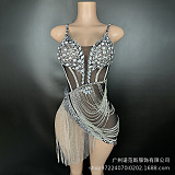 SUPER WHOLESALE |  Mesh Crystal Fringe Mini Dress