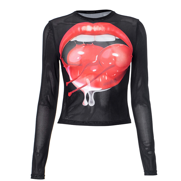 SUPER WHOLESALE | Lips Printed Sweater Top