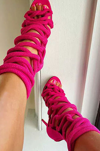 SUPER WHOLESALE |  Leather & Rope Heels(rose)