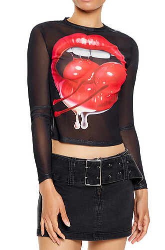 SUPER WHOLESALE | Lips Printed Sweater Top