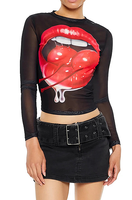 SUPER WHOLESALE | Lips Printed Sweater Top