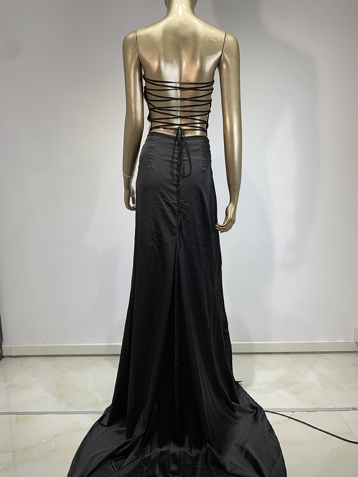 SUPER WHOLESALE | Back Lace Up Split Dress