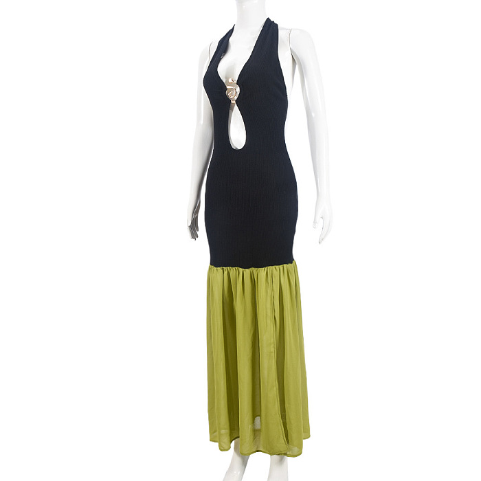 SUPER WHOLESALE | Patchwork Halter Long Dress