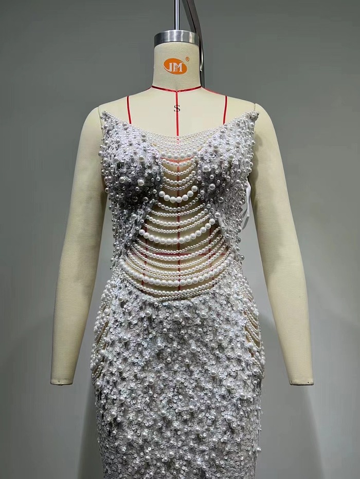 Pearl Chain Strapless Dress