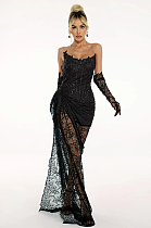 SUPER WHOLESALE | Lace Patchwork Strapless Dress with Gloves
